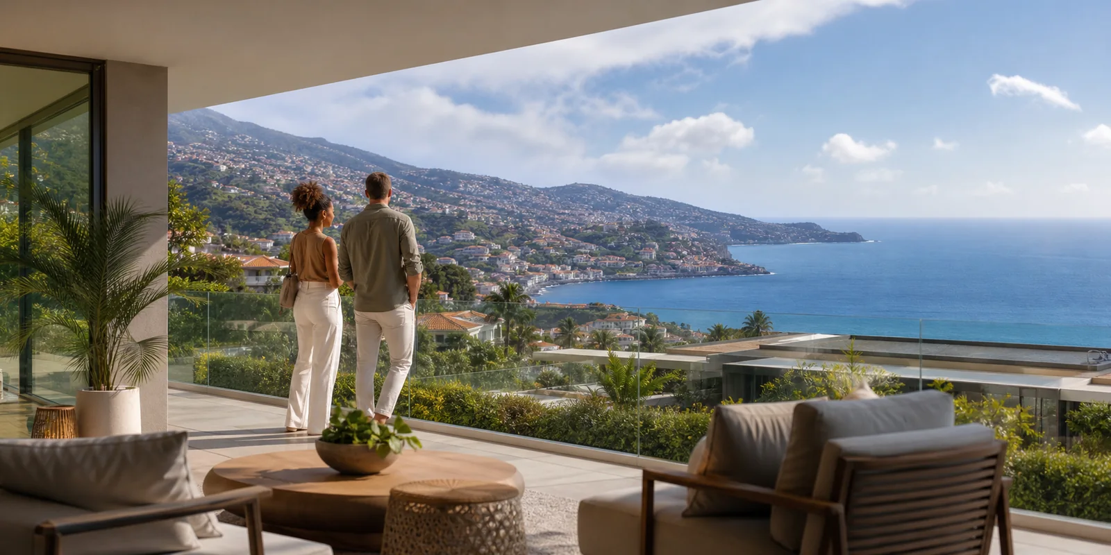 Compradores internacionais a conhecer uma casa na Madeira